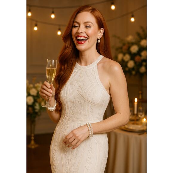 Lulus White Beaded Sequin Halter Gown Dress Bridal Formal Maxi NWT Size Small - Picture 8 of 11